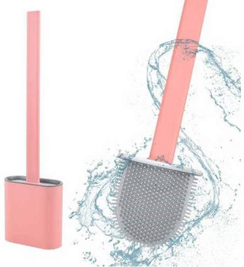 Silicone Toilet cleaner Brush non-Slip Long Handle with Toilet Brush Holder