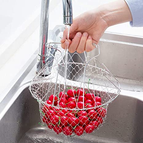 Folding Chef Basket 12 in 1 Kitchen Tool Deluxe Boiler, Steamer, Strainer & Frying