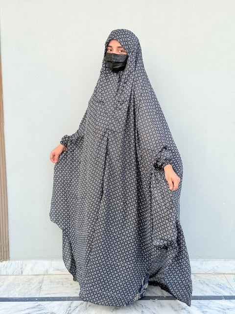 Full Coverage Printed Namaz Chadar with Sleeves-Full Length